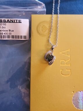 GRA Rainbow Blue Heart Pendant Necklace with Crystal Accents